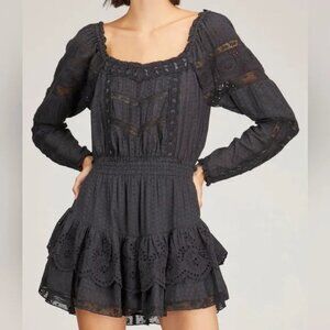 NWT $395 Black Sanaya Mini Dress LOVESHACKFANCY XS 2 4